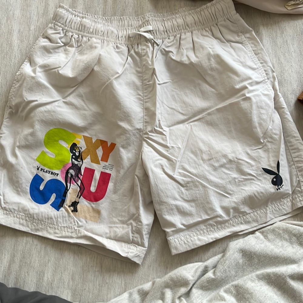 Playboy, white shorts. Size medium